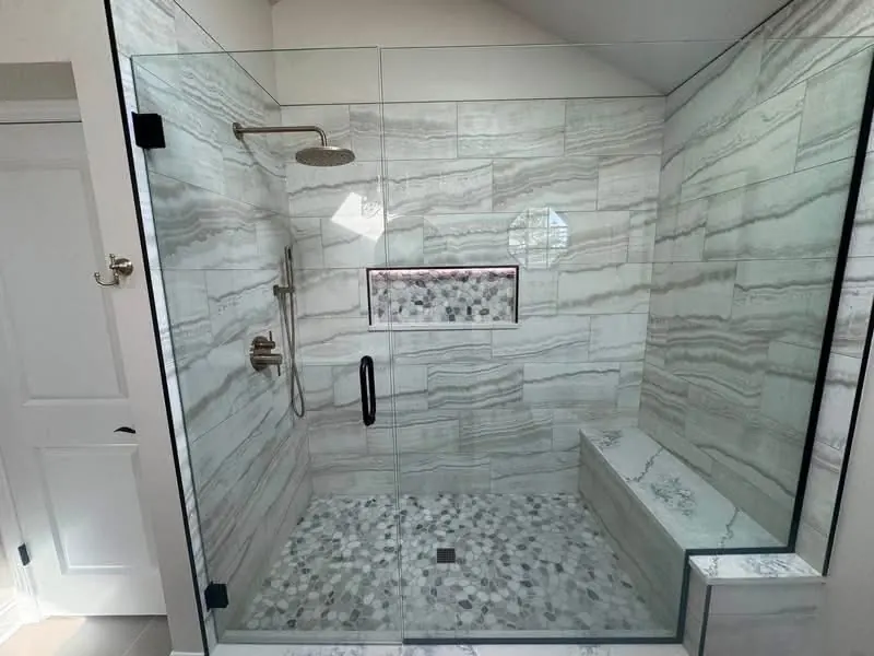 Finished: Spa shower with pebble floor and lit niche